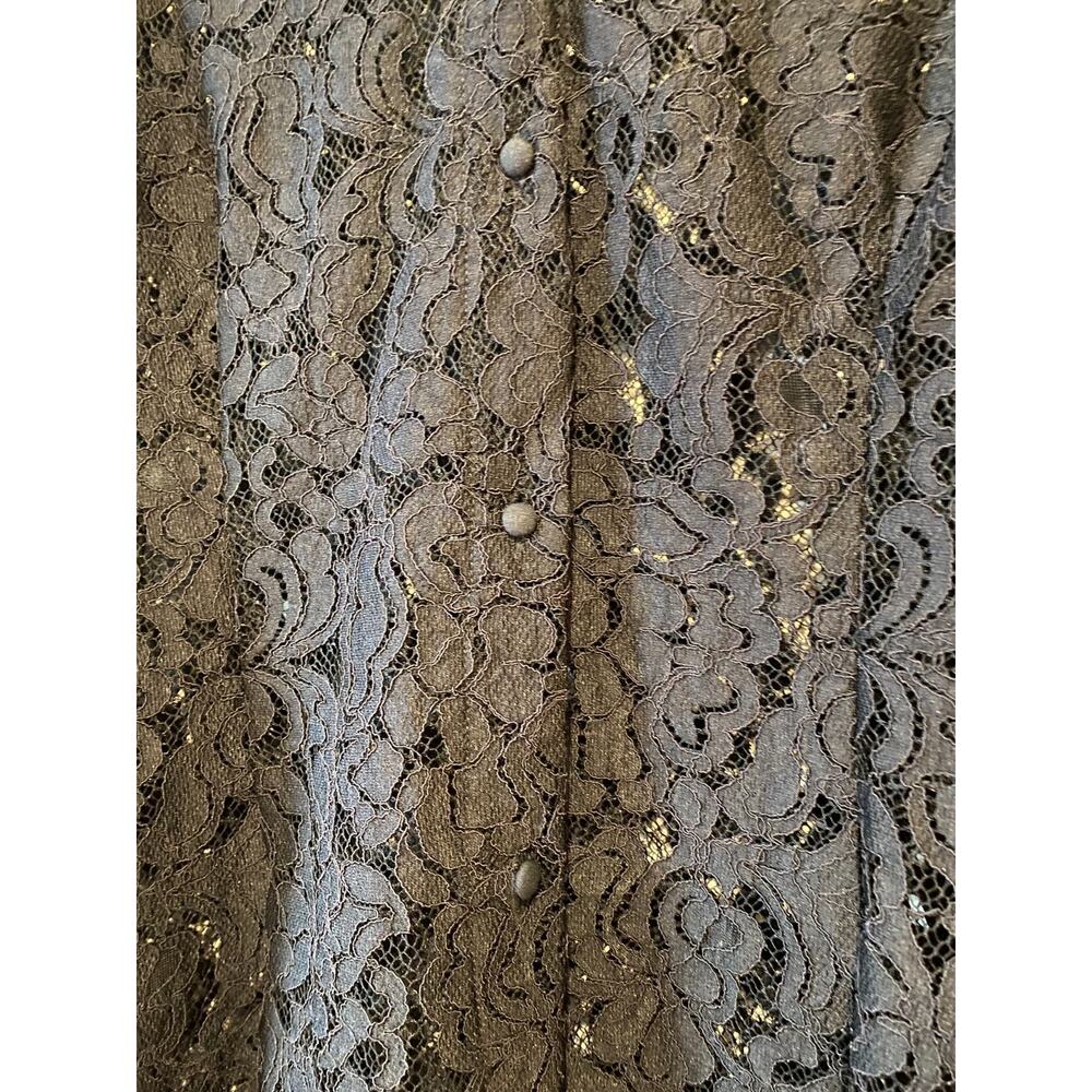 Black Unconventional Lace Top Collar Button Up Sz XL Goth Romantic Stretch - Picture 2 of 7